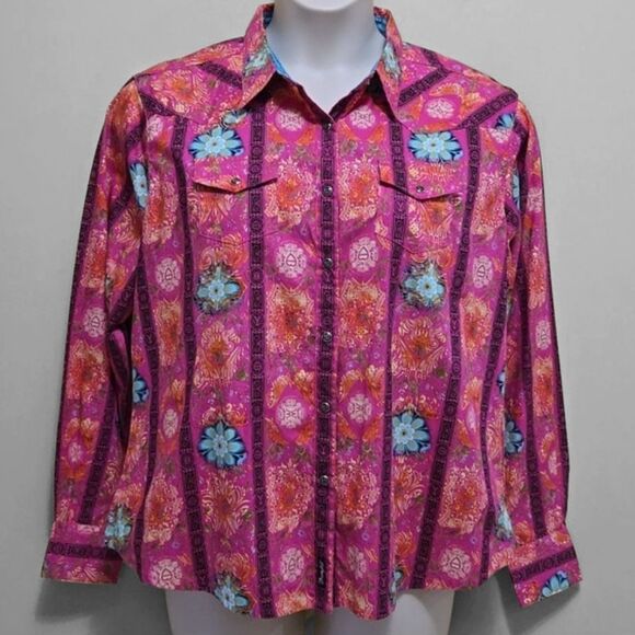 Wrangler Pink Pearl Snap Long Sleeve Western Shirt Size XL Cowgirl Country Rodeo - Picture 16 of 16